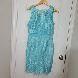 Antonio MELANI Teal Lace Overlay Cocktail Dress Sz 6